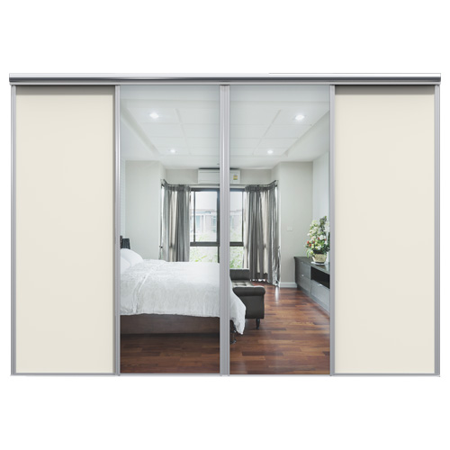 Mix Skjutdörr Vit / Silverspegel 2950 mm 4 dörrar