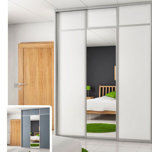 London Skjutdörr Vit/Grå + Spegel 2530 mm 3 dörrar