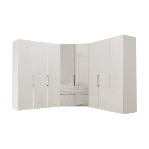Garderob Atlanta - Vit 216 cm, Vitt glas, 150 + walk-in + 150