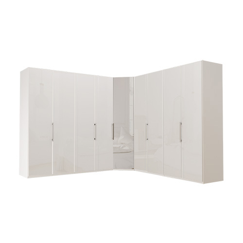Garderob Atlanta - Vit 216 cm, Vitt glas, 200 + hörn + 200