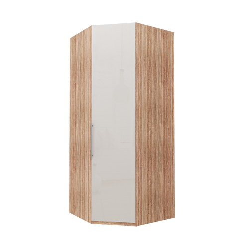 Hörn Atlanta garderob Vitt glas, 216 cm, Ljus rustik ek