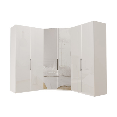 Garderob Atlanta - Vit 236 cm, Vitt glas, 100 + walk-in + 100