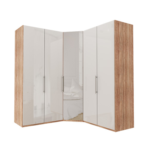 Garderob Atlanta - Ljus rustik ek 236 cm, 100 + hörn + 100